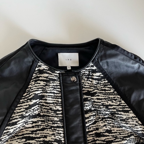 NWOT IRO Jett Zip Up Leather Moto Jacket Tweed - Picture 5 of 11